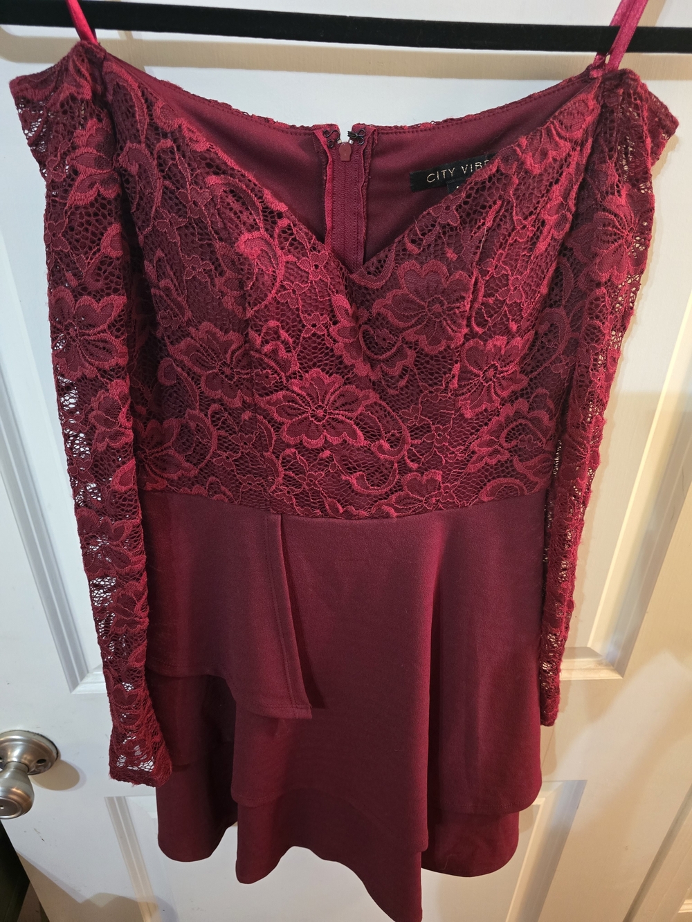 City Vibe Burgundy Lace Long-Sleeve Dress